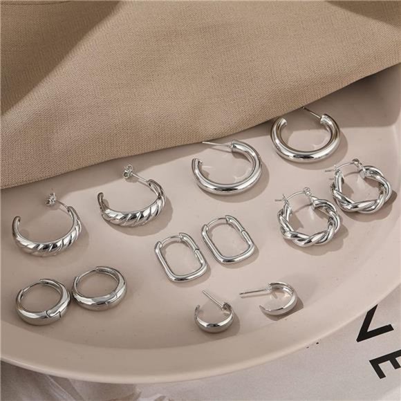 Gold Hoop Earrings Set for Women, 14K Gold Plated Lightweight Hypoallergenic - Picture 6 of 6